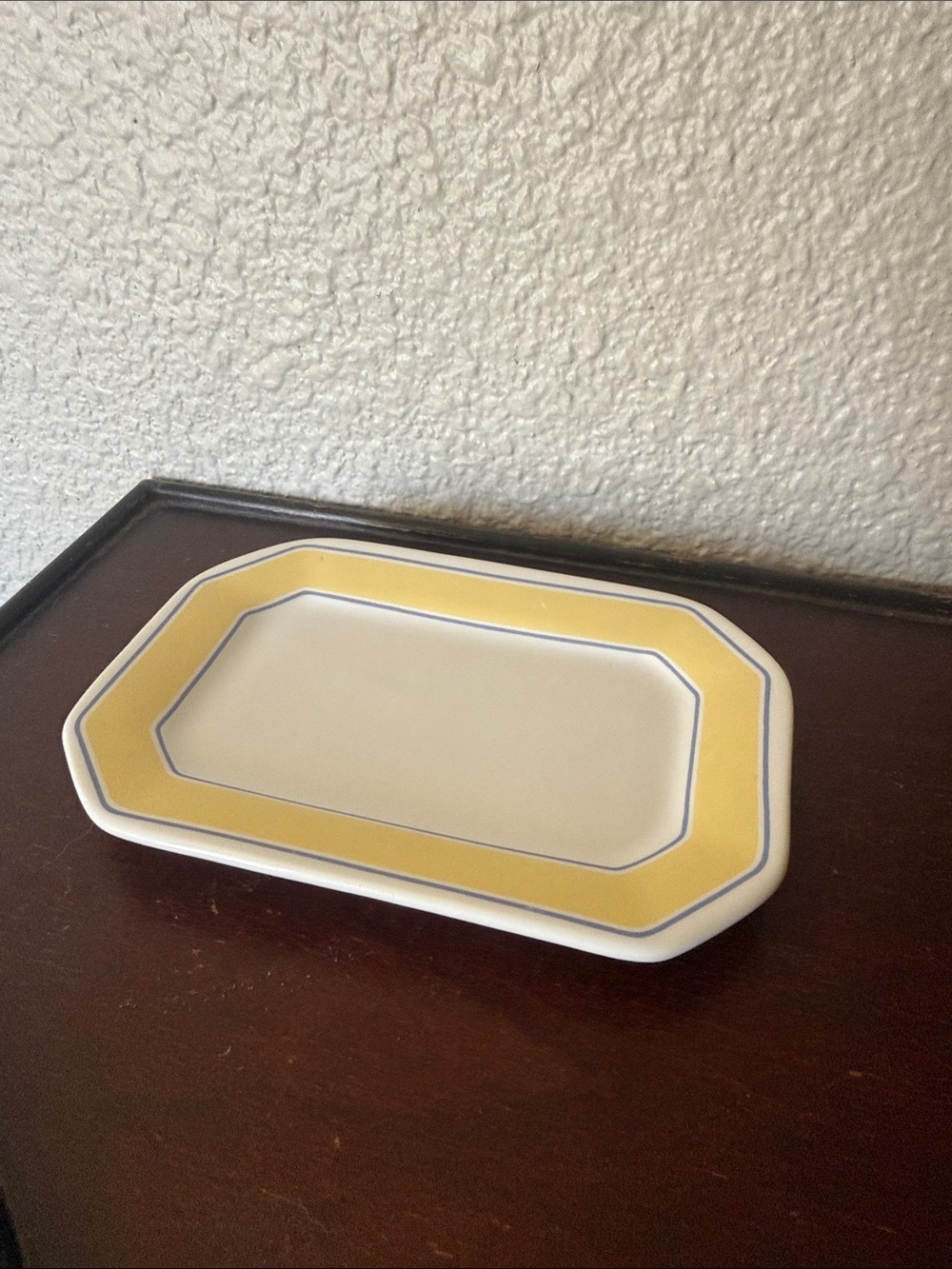Octagonal Ceramic Trinket Tray with Yellow Border